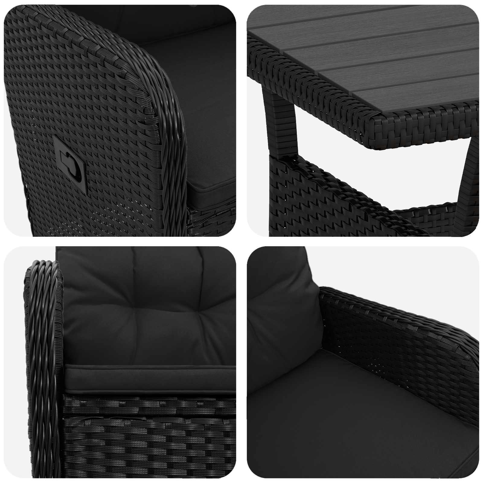 vidaXL Zestaw do jedzenia na zewnątrz 3 pcs Czarny polirattan