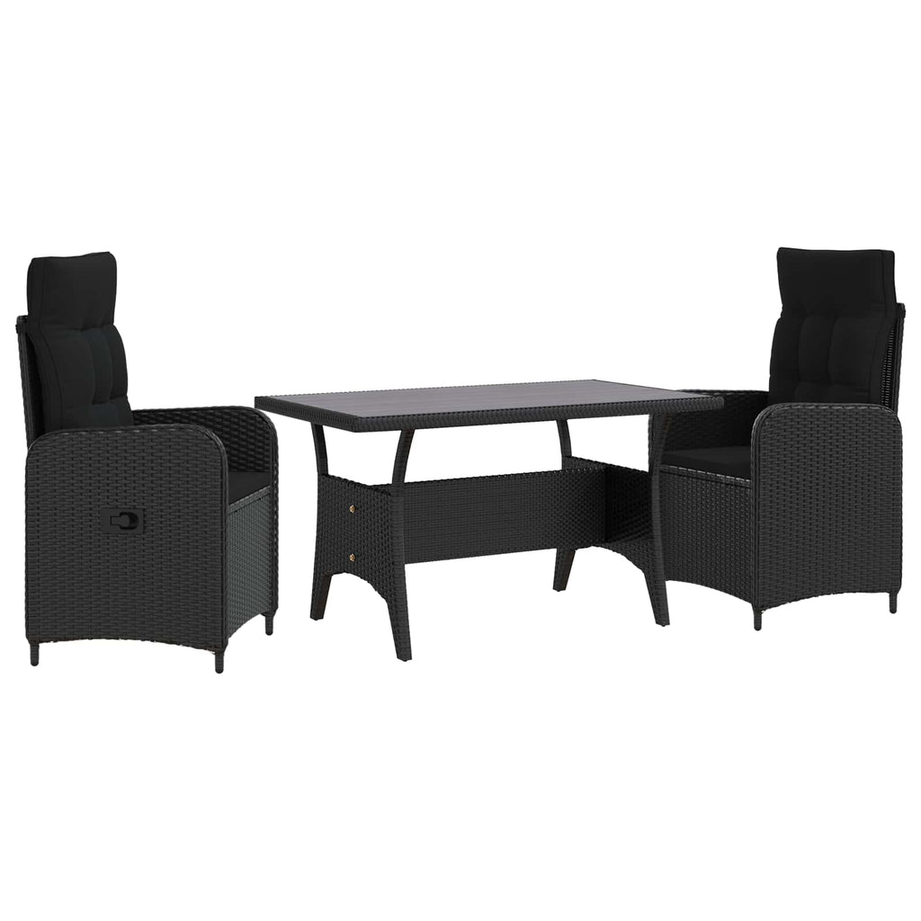 vidaXL Zestaw do jedzenia na zewnątrz 3 pcs Czarny polirattan