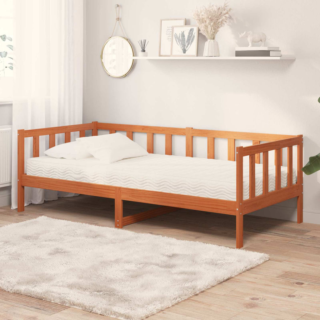 vidaXL Łóżko dzienne z materacem Brązowy i biały wosk 90 x 200 cm