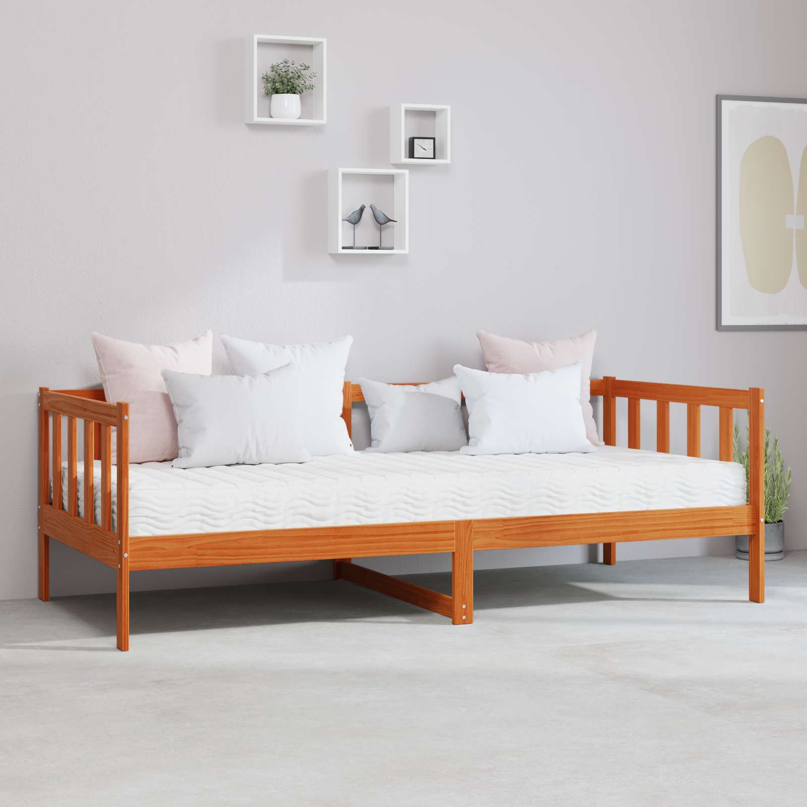 vidaXL Łóżko dzienne z materacem Brązowy i biały wosk 90 x 200 cm