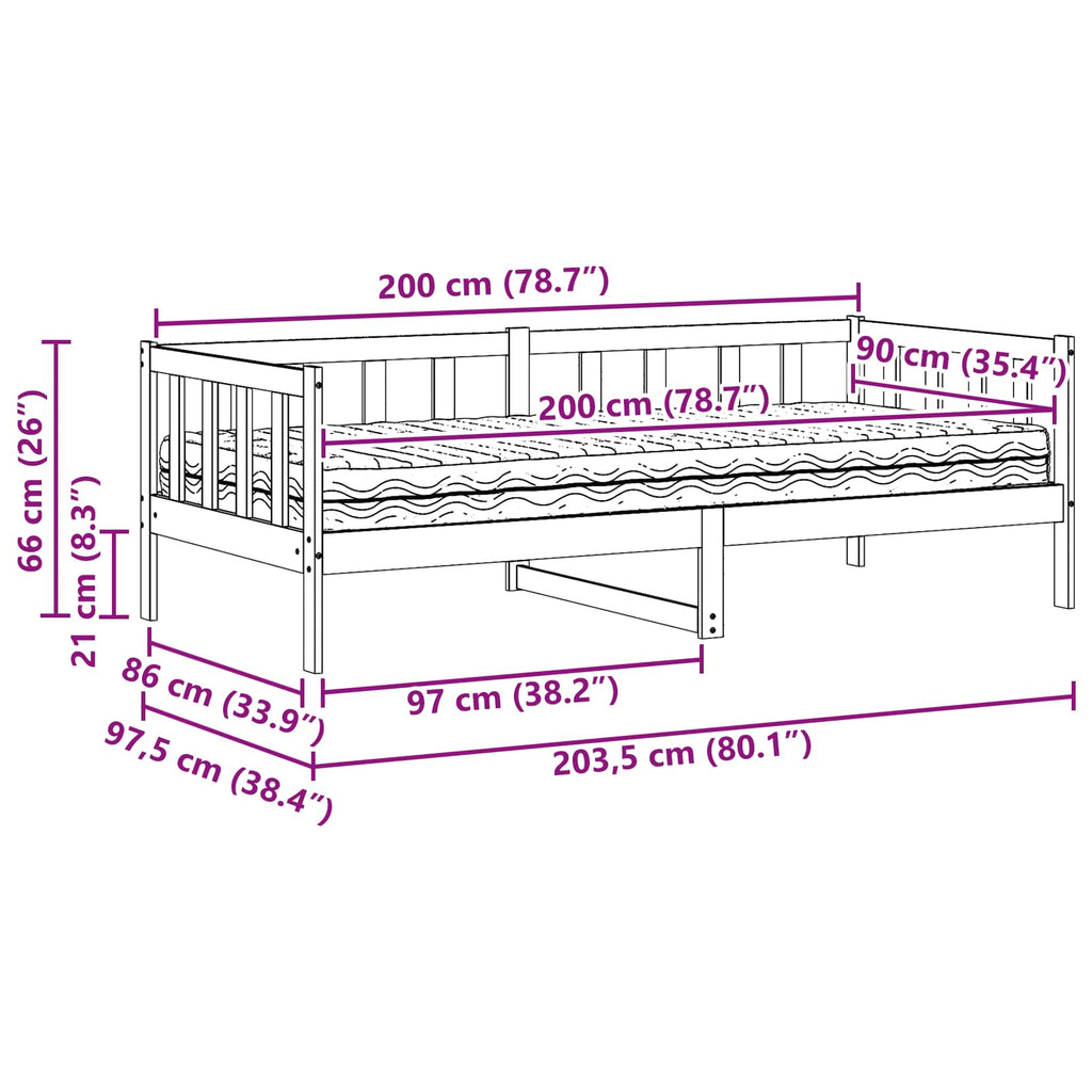 vidaXL Łóżko dzienne z materacem Brązowy i biały wosk 90 x 200 cm