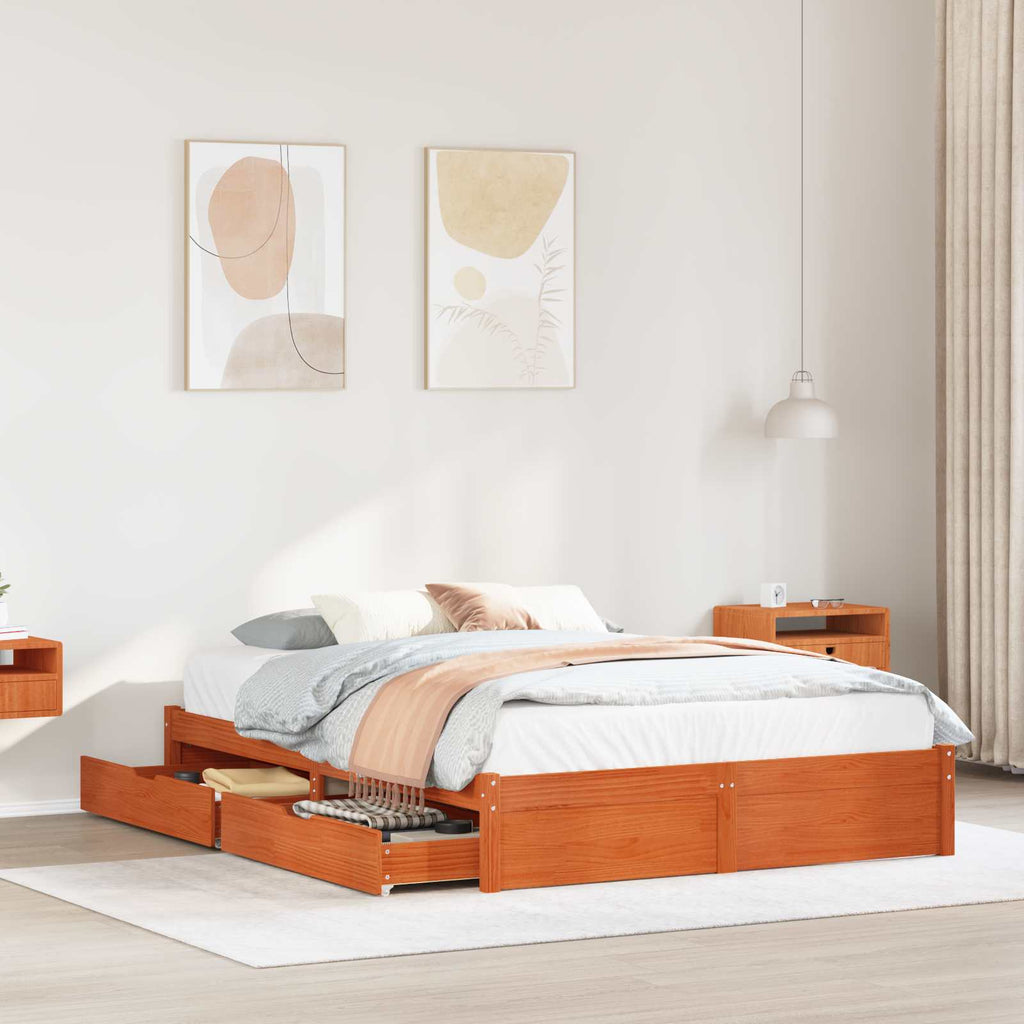 vidaXL Ramka łóżka Woskowy Brąz 150 x 200 cm Lite drewno sosnowe