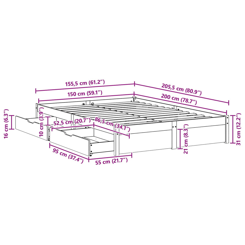 vidaXL Ramka łóżka Woskowy Brąz 150 x 200 cm Lite drewno sosnowe