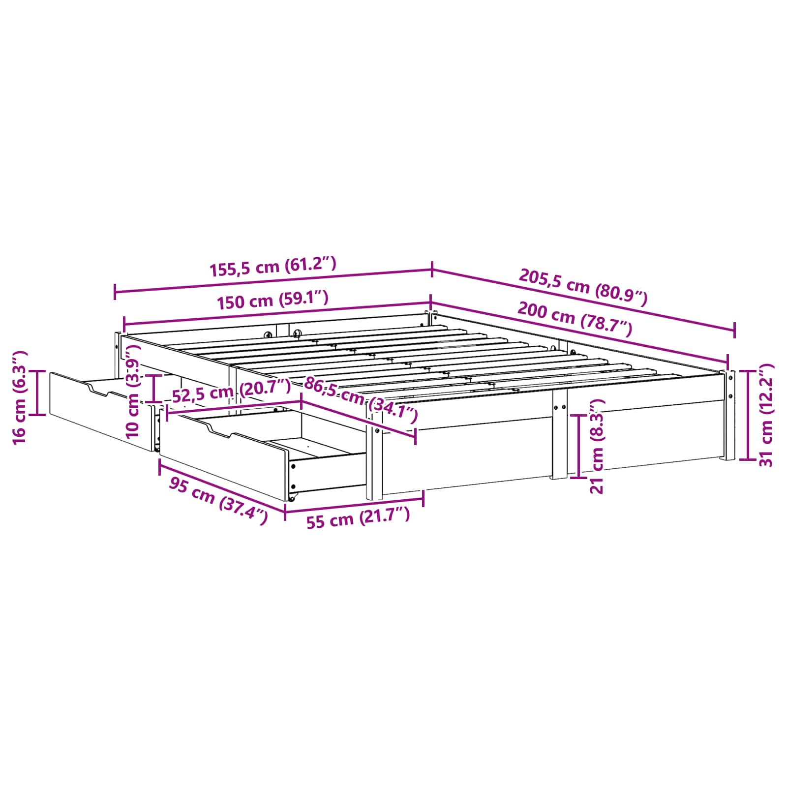 vidaXL Ramka łóżka Woskowy Brąz 150 x 200 cm Lite drewno sosnowe