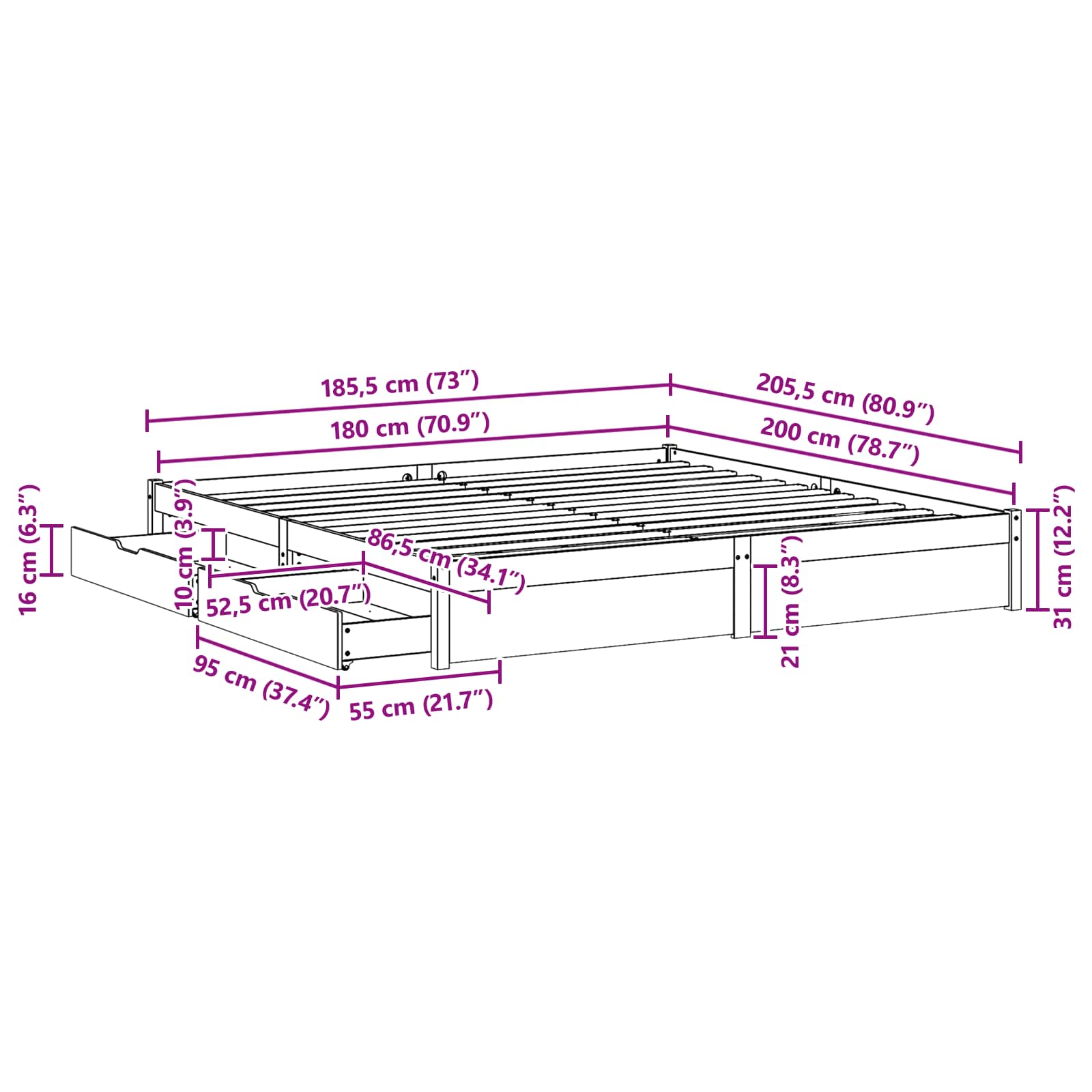 vidaXL Ramka łóżka Woskowy Brąz 180 x 200 cm Lite drewno sosnowe
