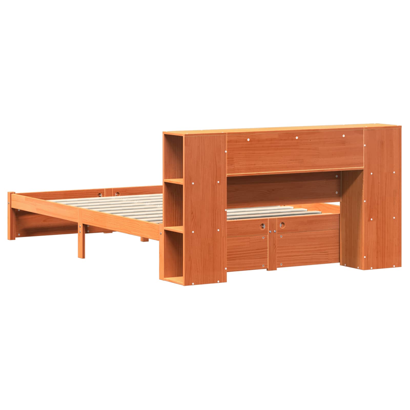 vidaXL Łóżko z pojemnikiem i zagłówkiem 2 pcs Woskowy Brąz