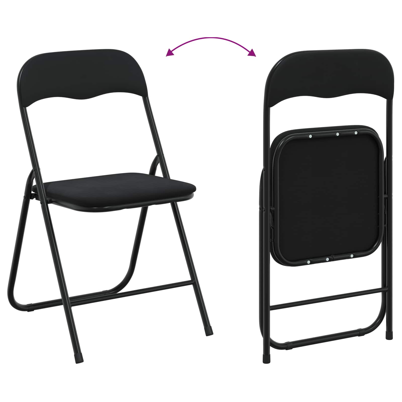 vidaXL Krzesło składane 2 pcs Czarny 48 x 44 x 78 cm Aksamit