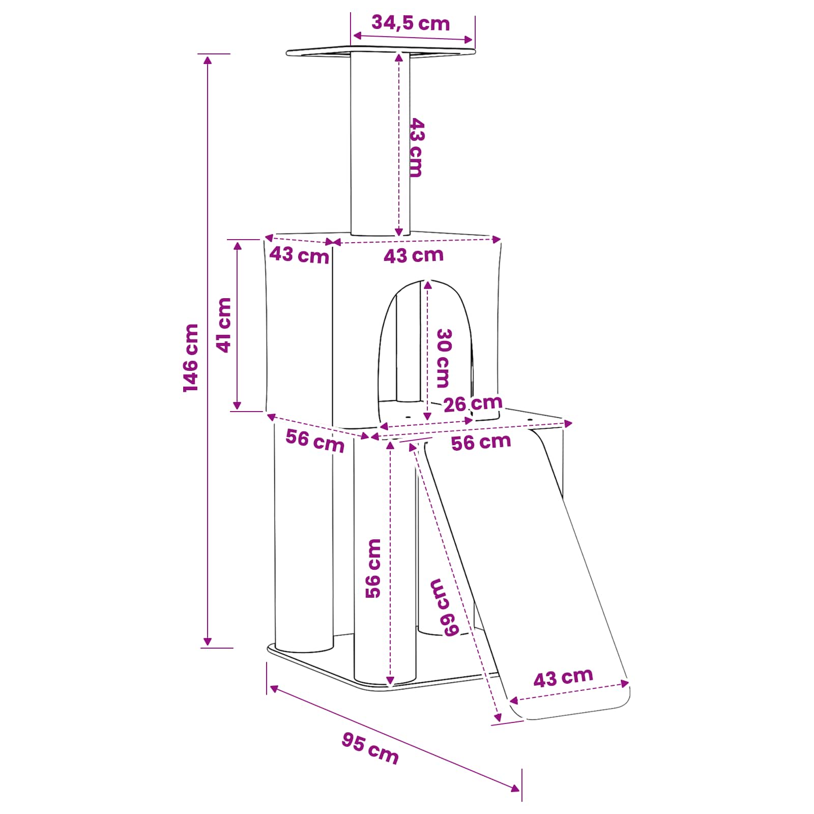 vidaXL Drewno dla kotów z drapakami sisalowymi ciemnoszary 146 cm