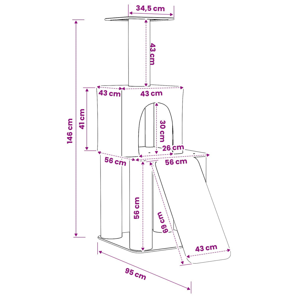 vidaXL Drewno dla kotów z drapakami sisalowymi kremowy 146 cm