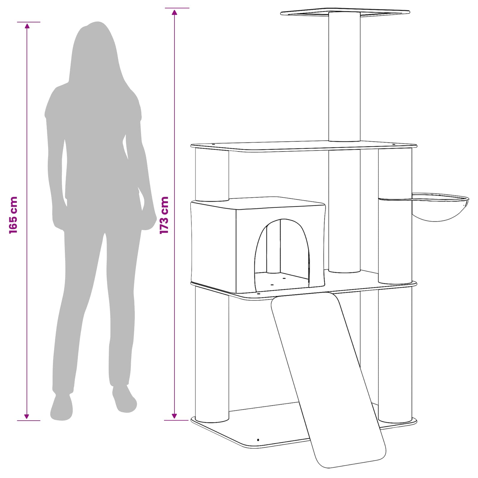 vidaXL Drewno dla kotów z drapakami sisalowymi jasnoszary 173 cm