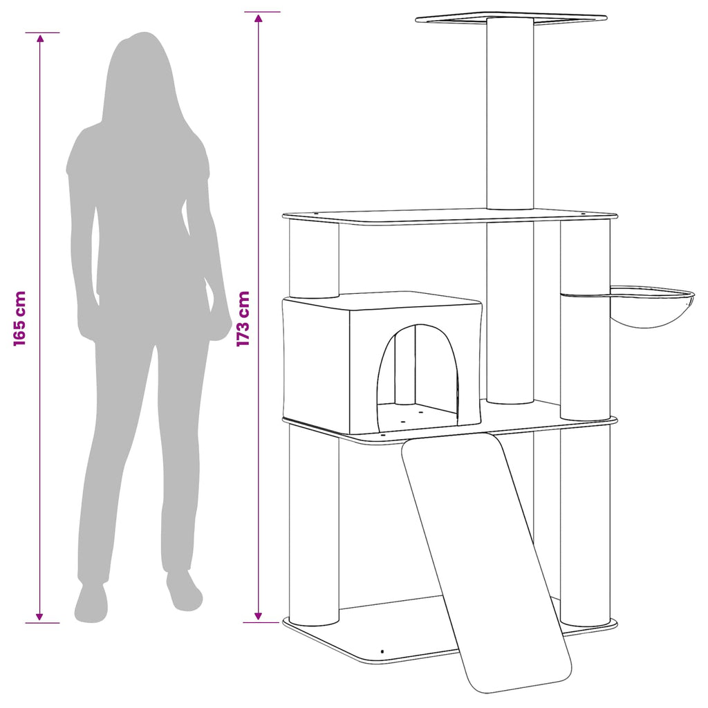 vidaXL Drewno dla kotów z drapakami sisalowymi ciemnoszary 173 cm