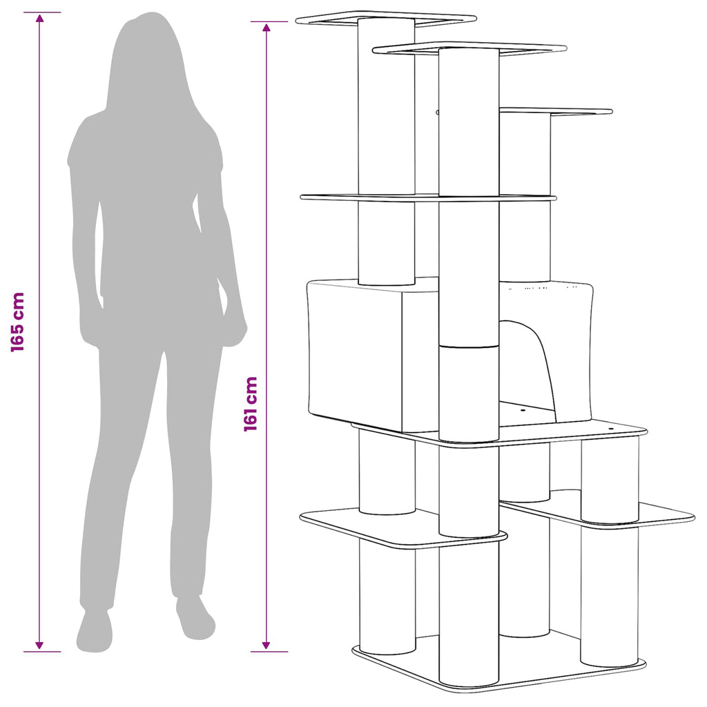 vidaXL Drewno dla kotów z drapakami sisalowymi jasnoszary 161 cm