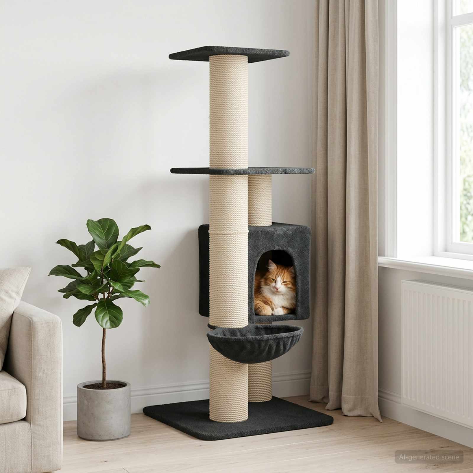 vidaXL Drewno dla kotów z drapakami sisalowymi ciemnoszary 137 cm