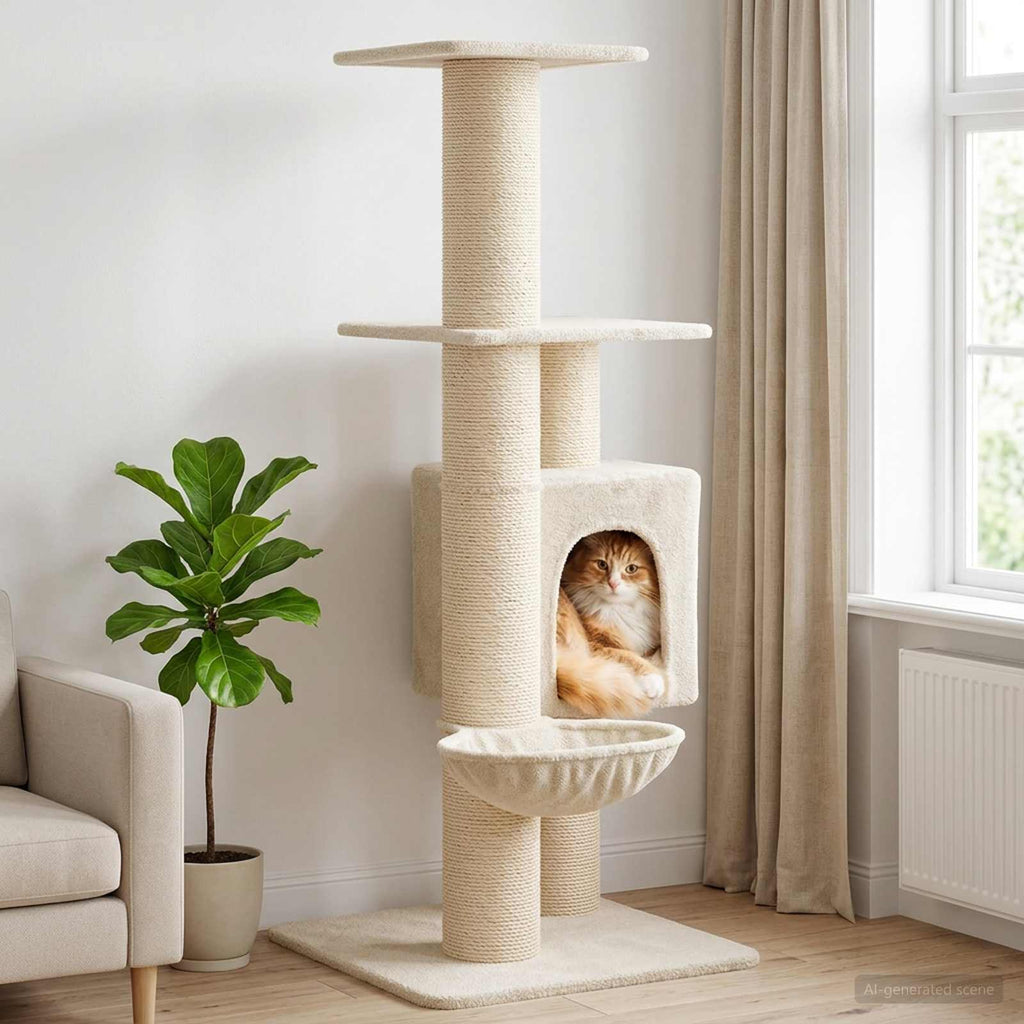 vidaXL Drewno dla kotów z drapakami sisalowymi kremowy 137 cm