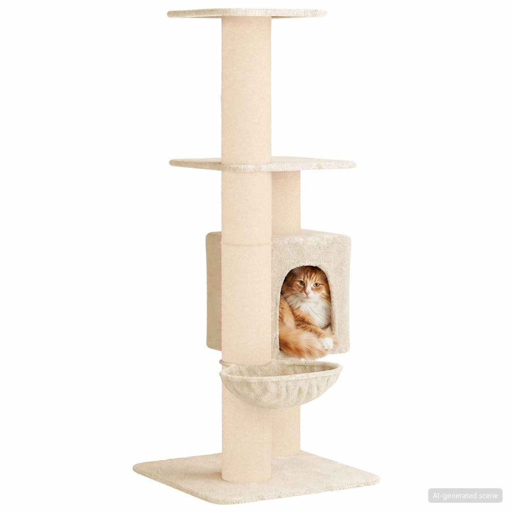 vidaXL Drewno dla kotów z drapakami sisalowymi kremowy 137 cm