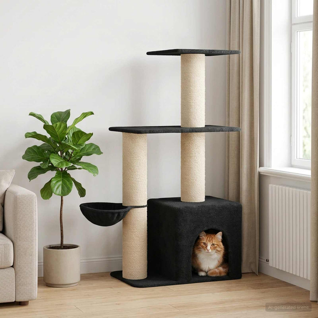 vidaXL Drewno dla kotów z drapakami sisalowymi ciemnoszary 133 cm
