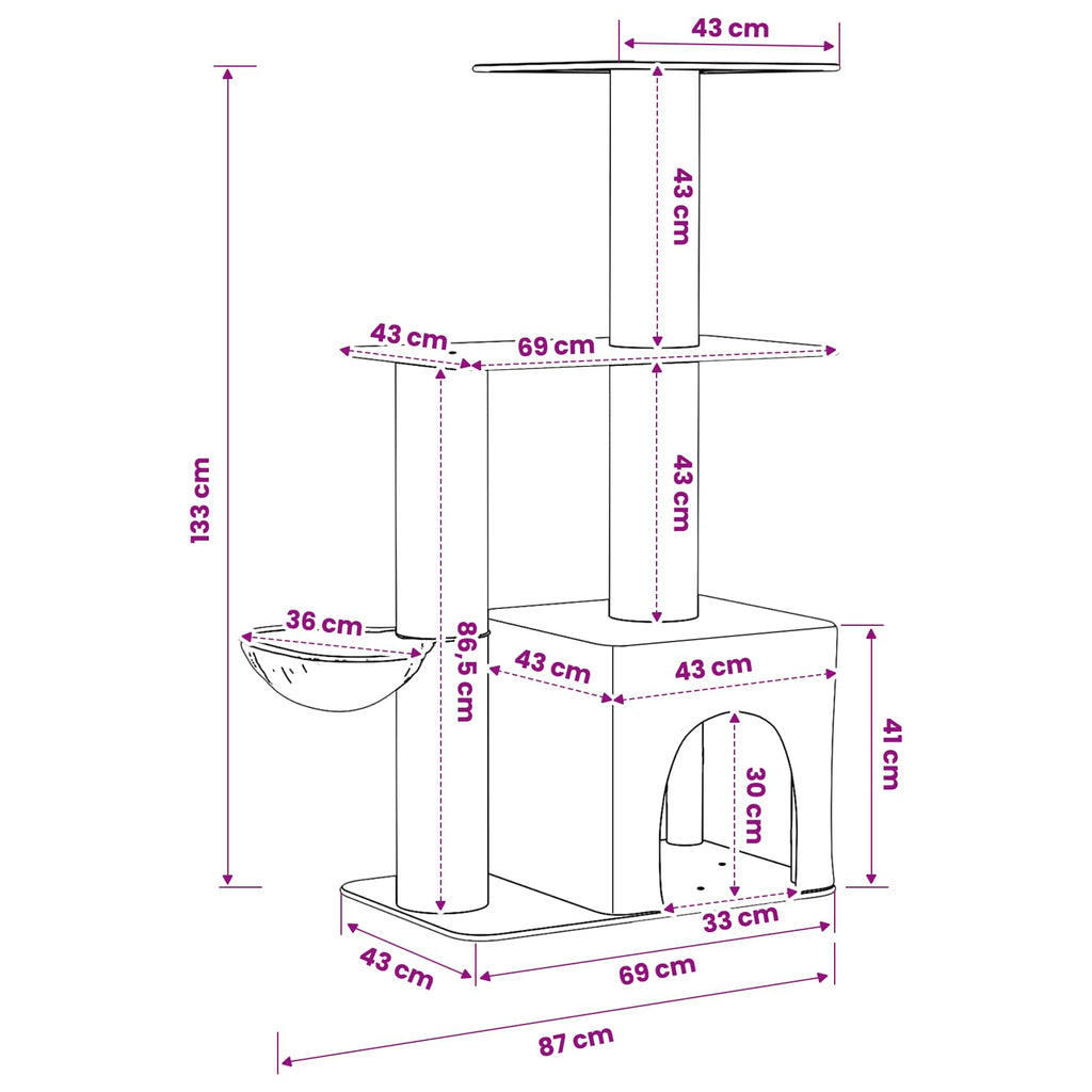 vidaXL Drewno dla kotów z drapakami sisalowymi ciemnoszary 133 cm