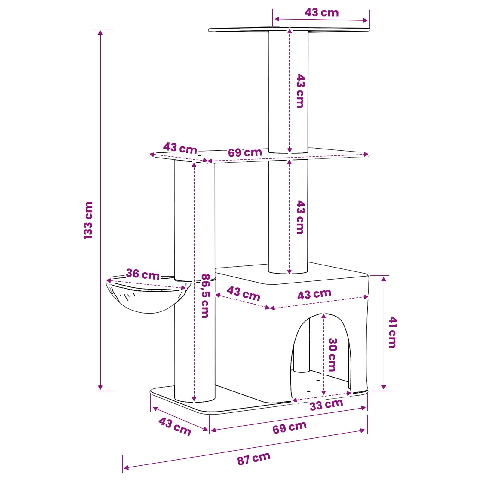 vidaXL Drewno dla kotów z drapakami sisalowymi kremowy 133 cm