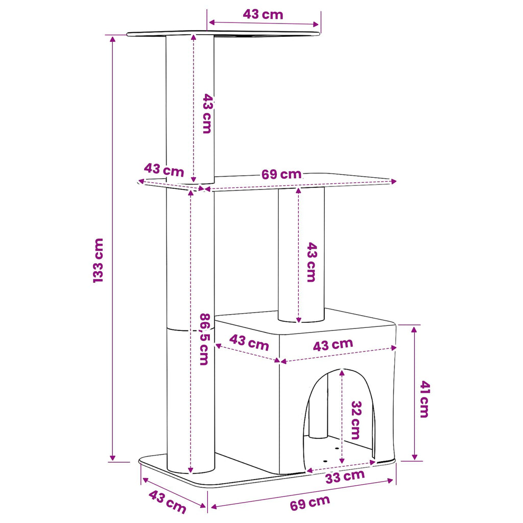 vidaXL Drewno dla kotów z drapakami sisalowymi jasnoszary 133 cm