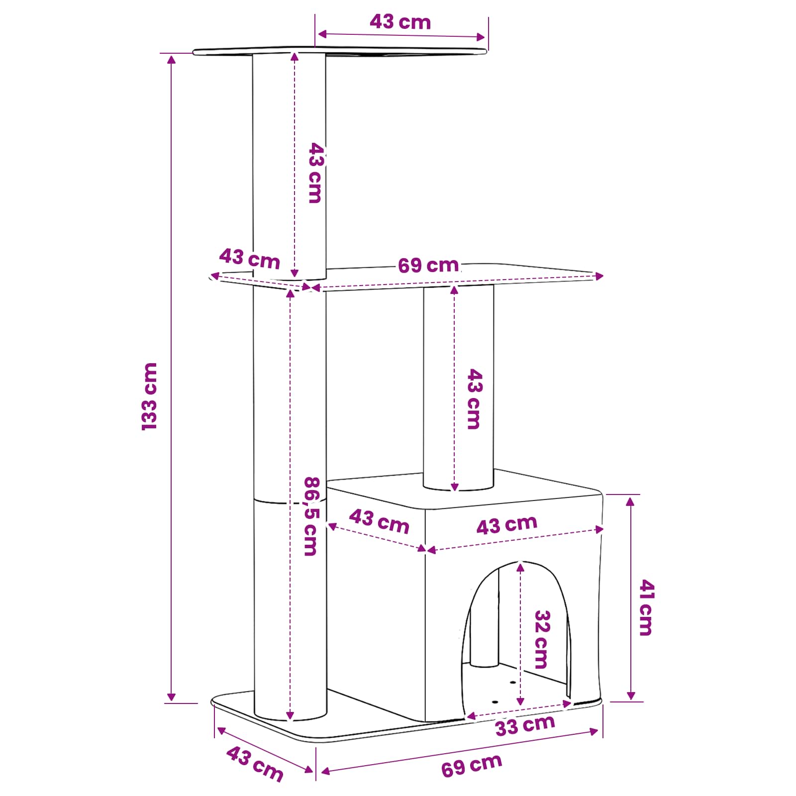 vidaXL Drewno dla kotów z drapakami sisalowymi ciemnoszary 133 cm