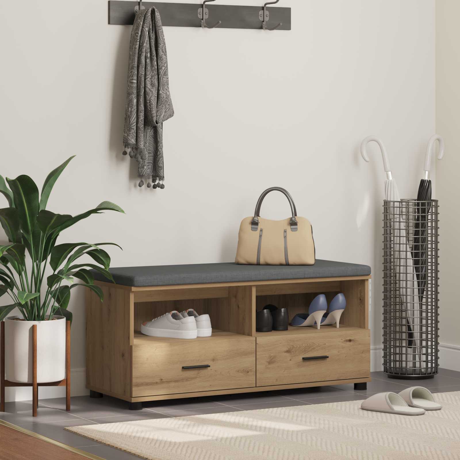 vidaXL Ławka na buty z poduszką Dąb artisan 100 x 38 x 46 cm