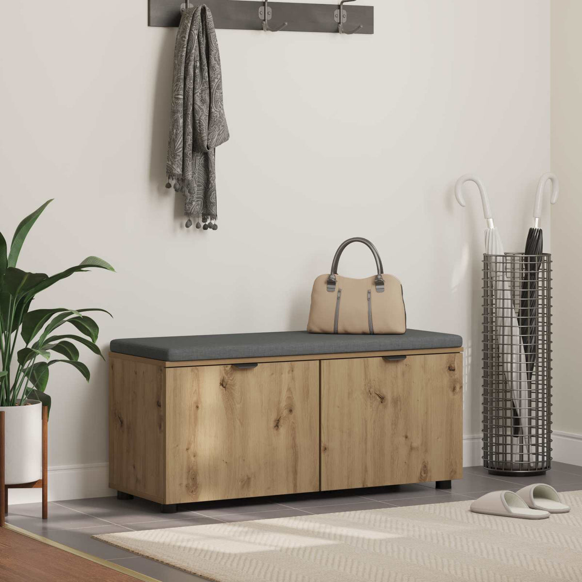 vidaXL Ławka na buty z poduszką Dąb artisan 100 x 38 x 46 cm