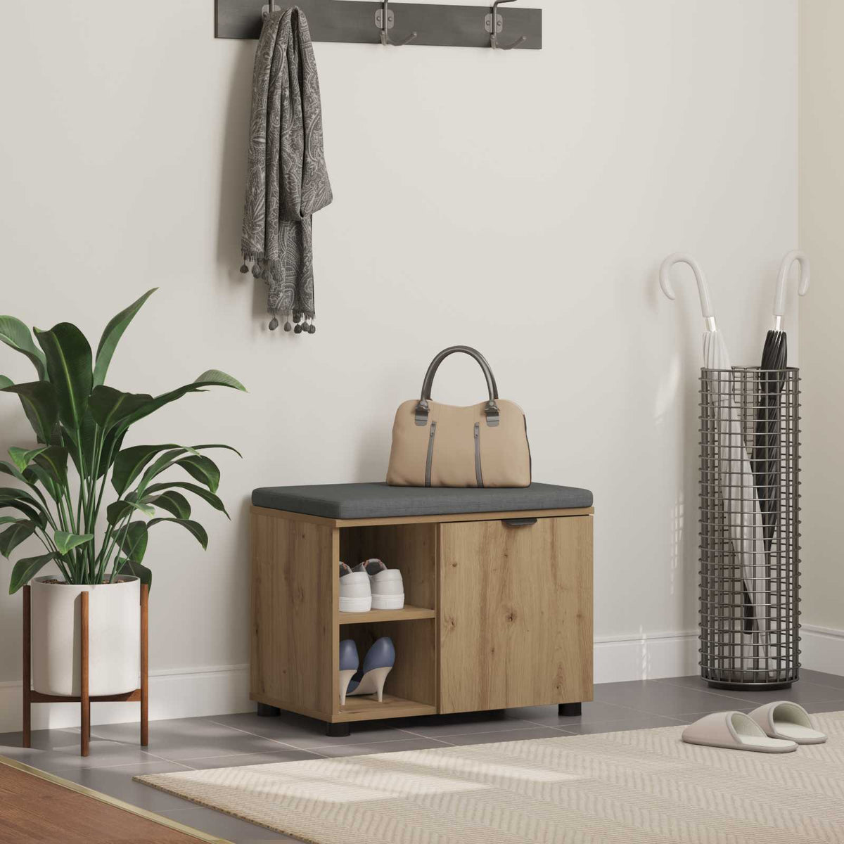 vidaXL Ławka na buty z poduszką Dąb artisan 60 x 38 x 46 cm