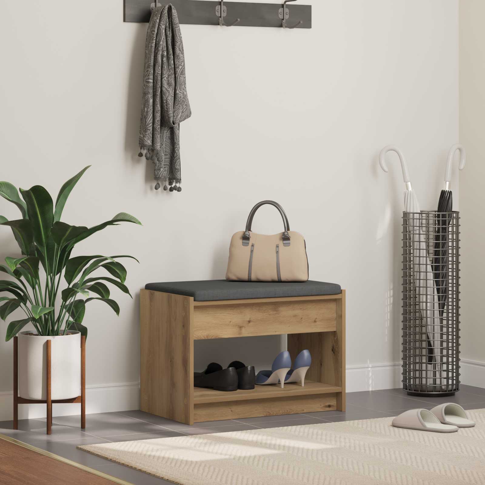 vidaXL Ławka na buty z poduszką Dąb artisan 63 x 38 x 45 cm