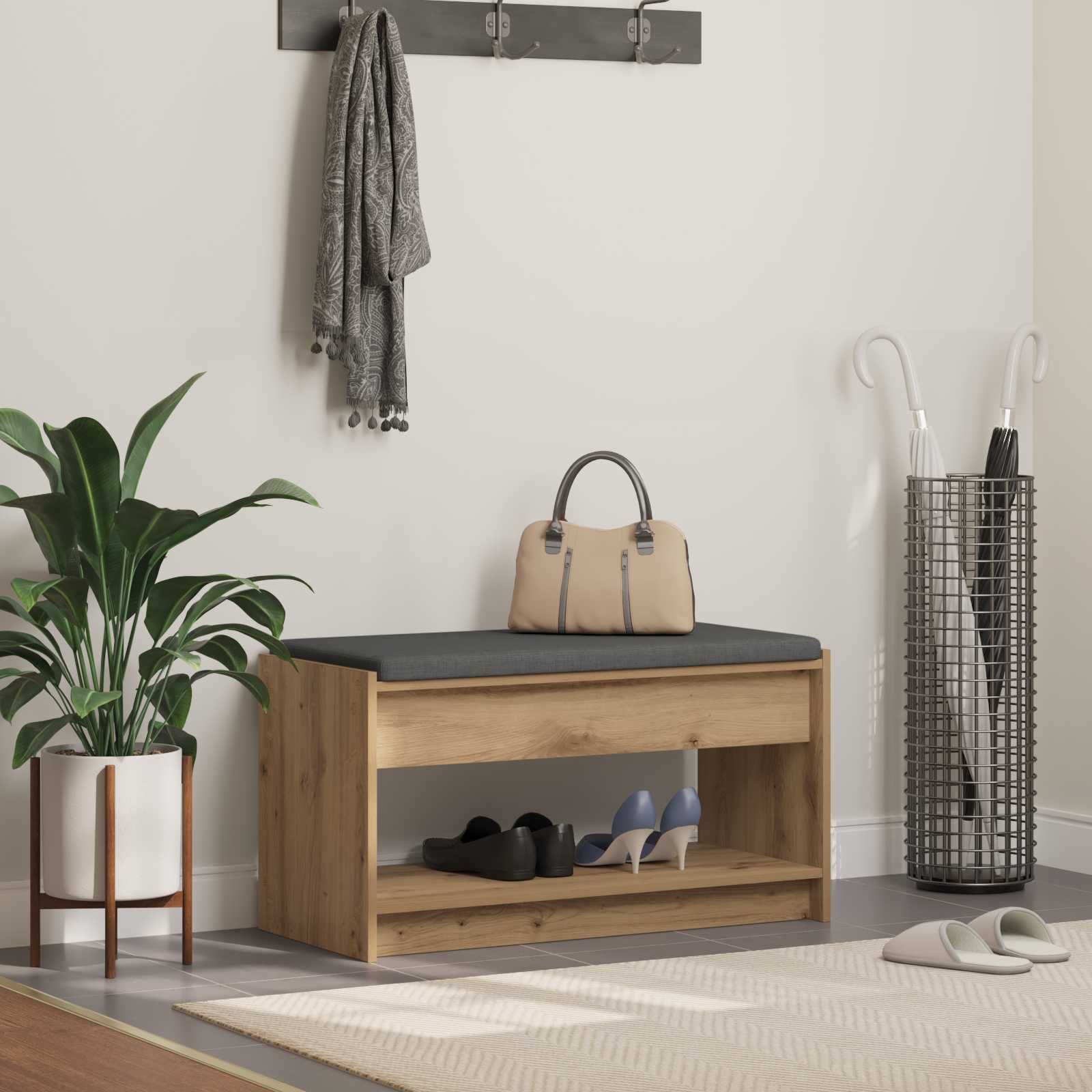vidaXL Ławka na buty z poduszką Dąb artisan 83 x 38 x 45 cm