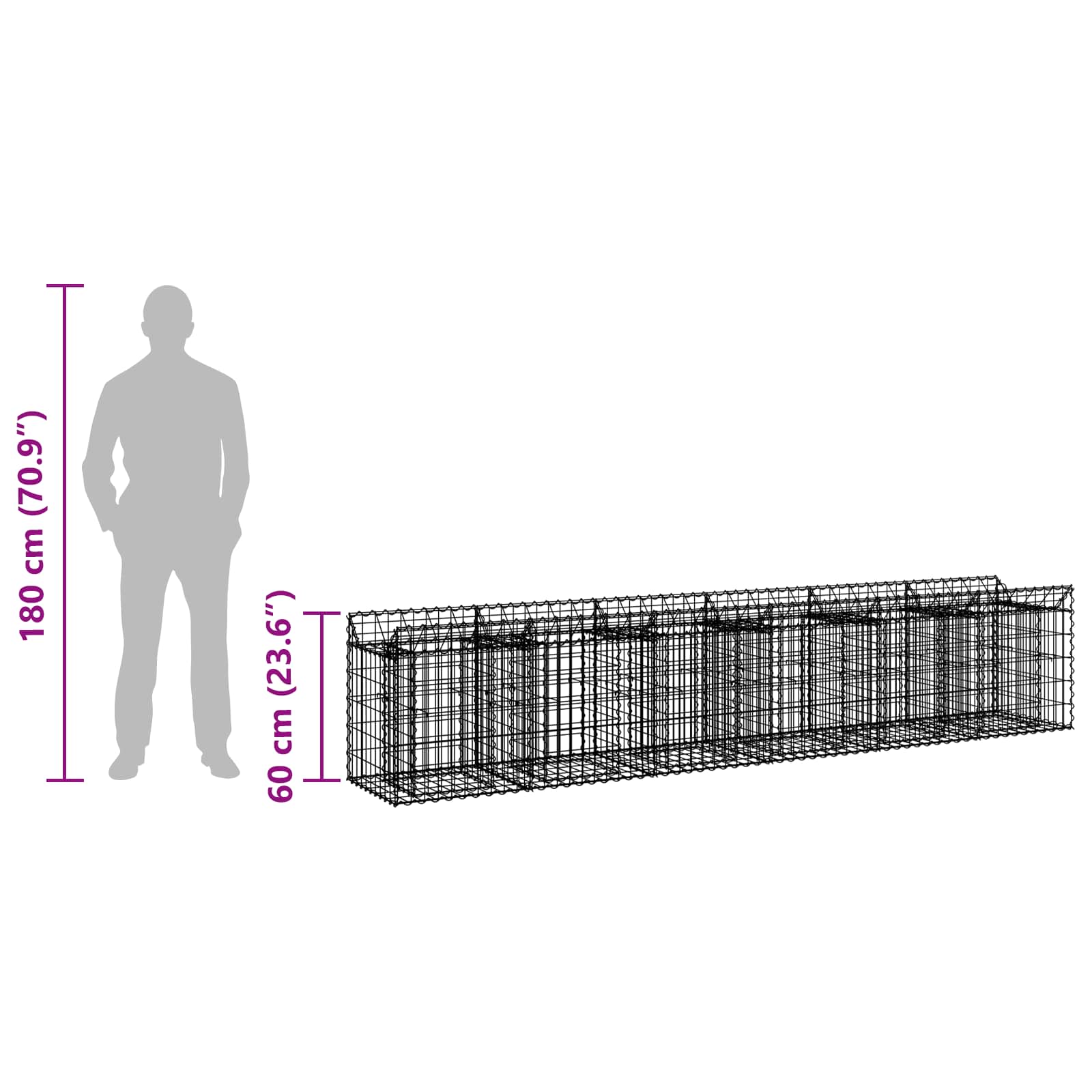 vidaXL Podniesione łóżko gabionowe 2 pcs srebrny