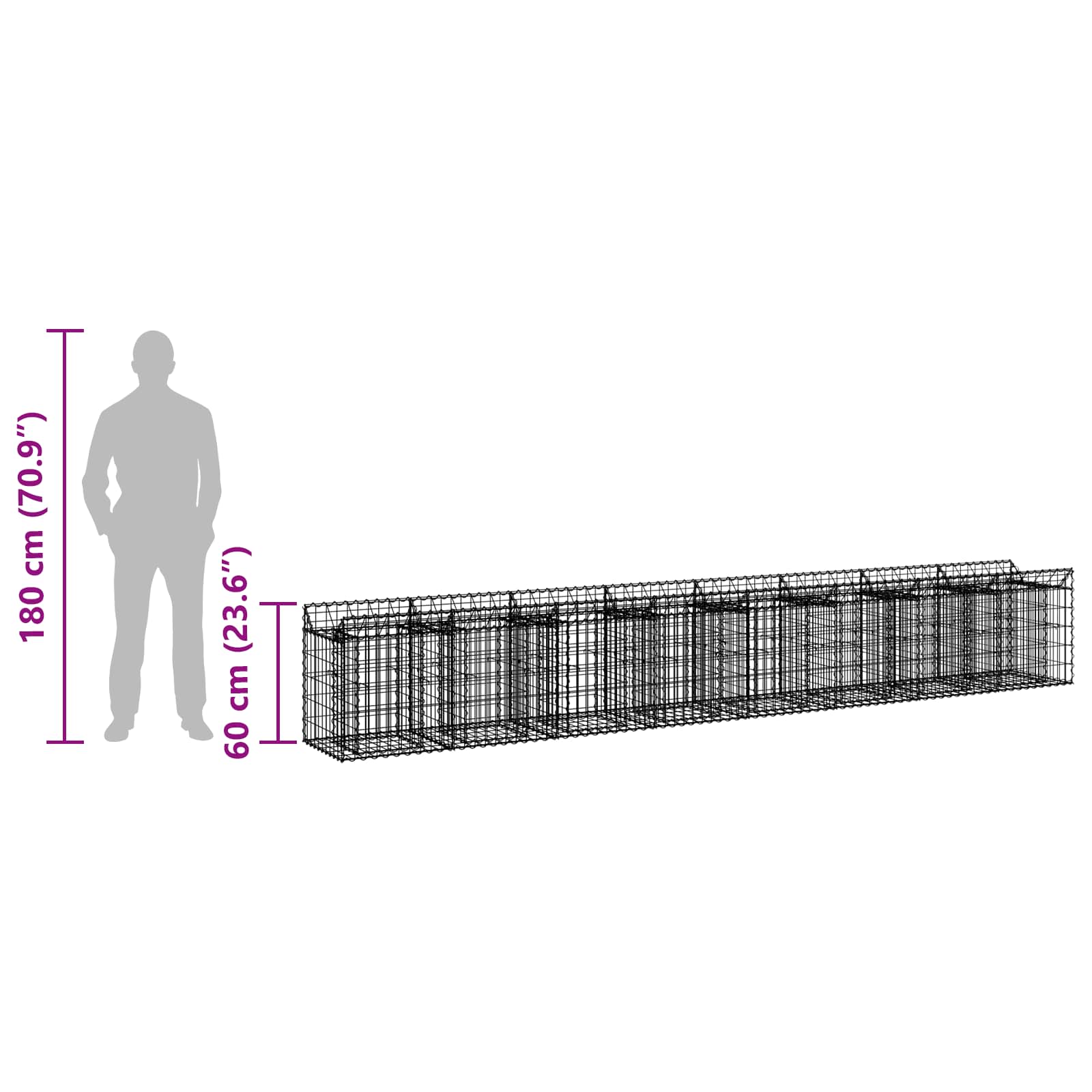 vidaXL Podniesione łóżko gabionowe 2 pcs srebrny
