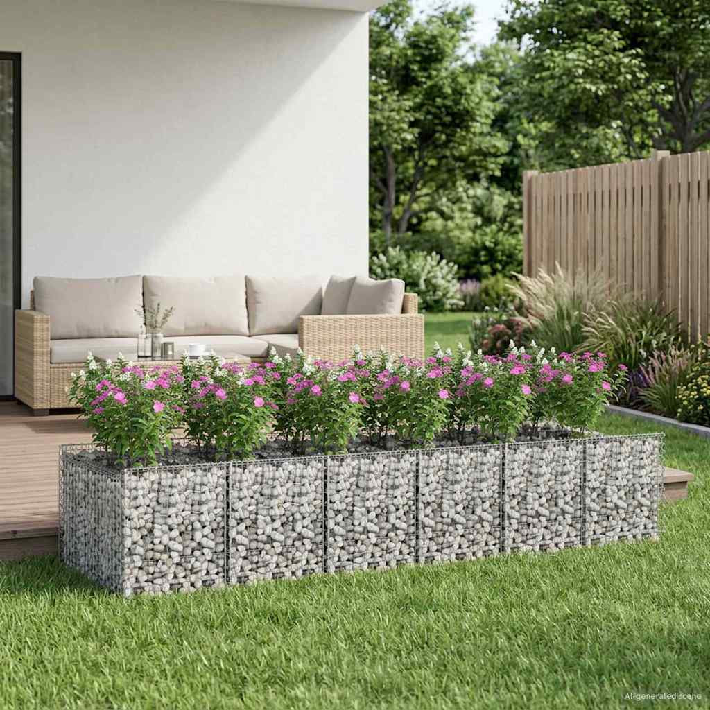 vidaXL Podniesione łóżko gabionowe 2 pcs srebrny