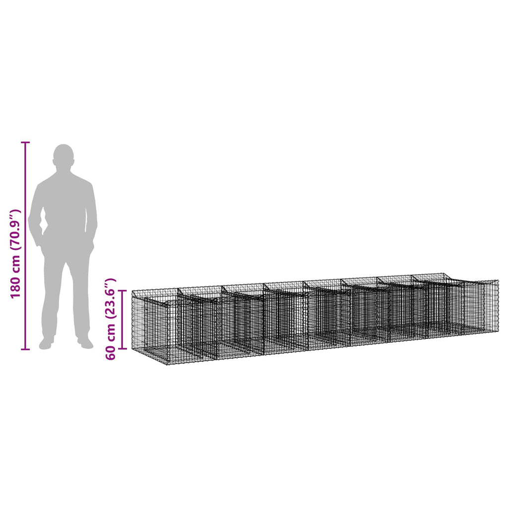 vidaXL Podniesione łóżko gabionowe 3 pcs srebrny