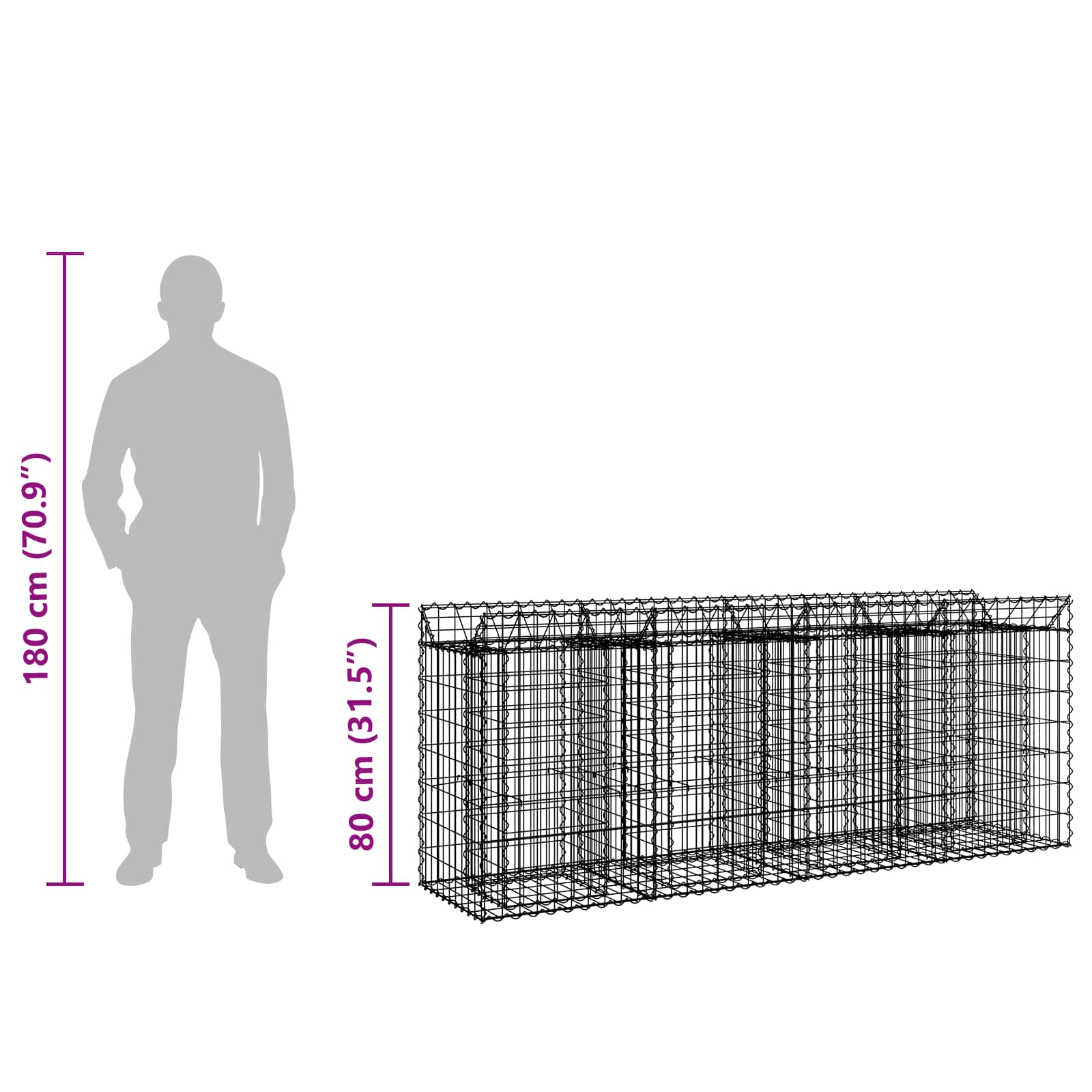 vidaXL Podniesione łóżko gabionowe 2 pcs srebrny