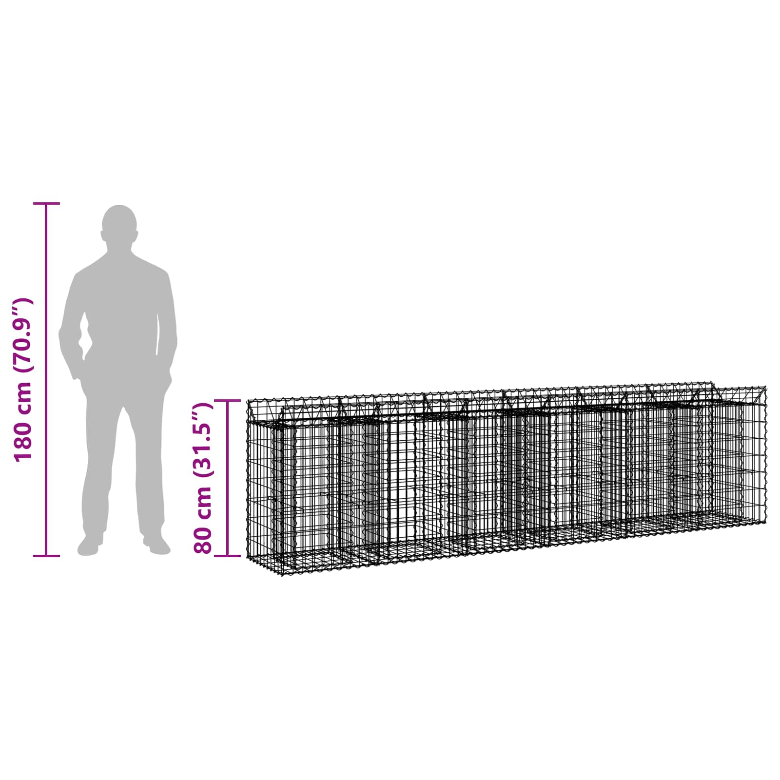 vidaXL Podniesione łóżko gabionowe 2 pcs srebrny