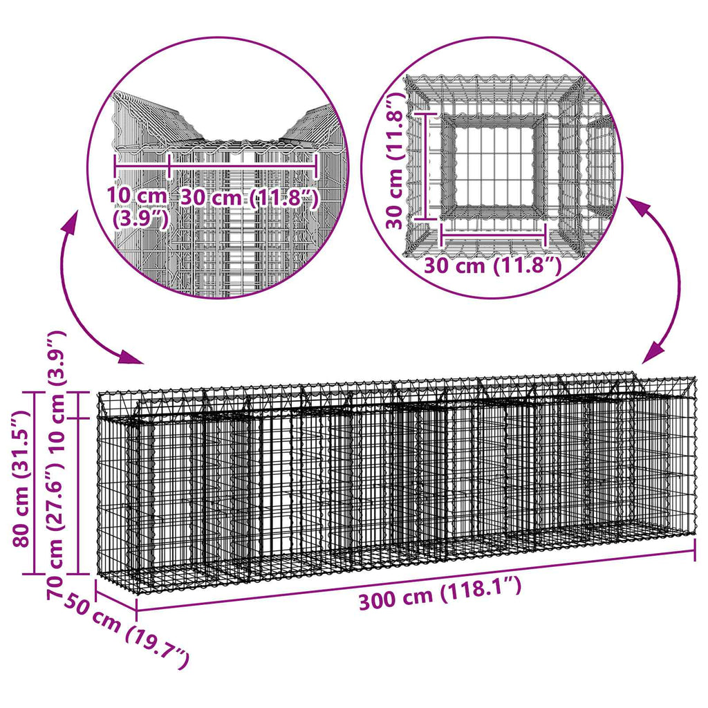 vidaXL Podniesione łóżko gabionowe 2 pcs srebrny