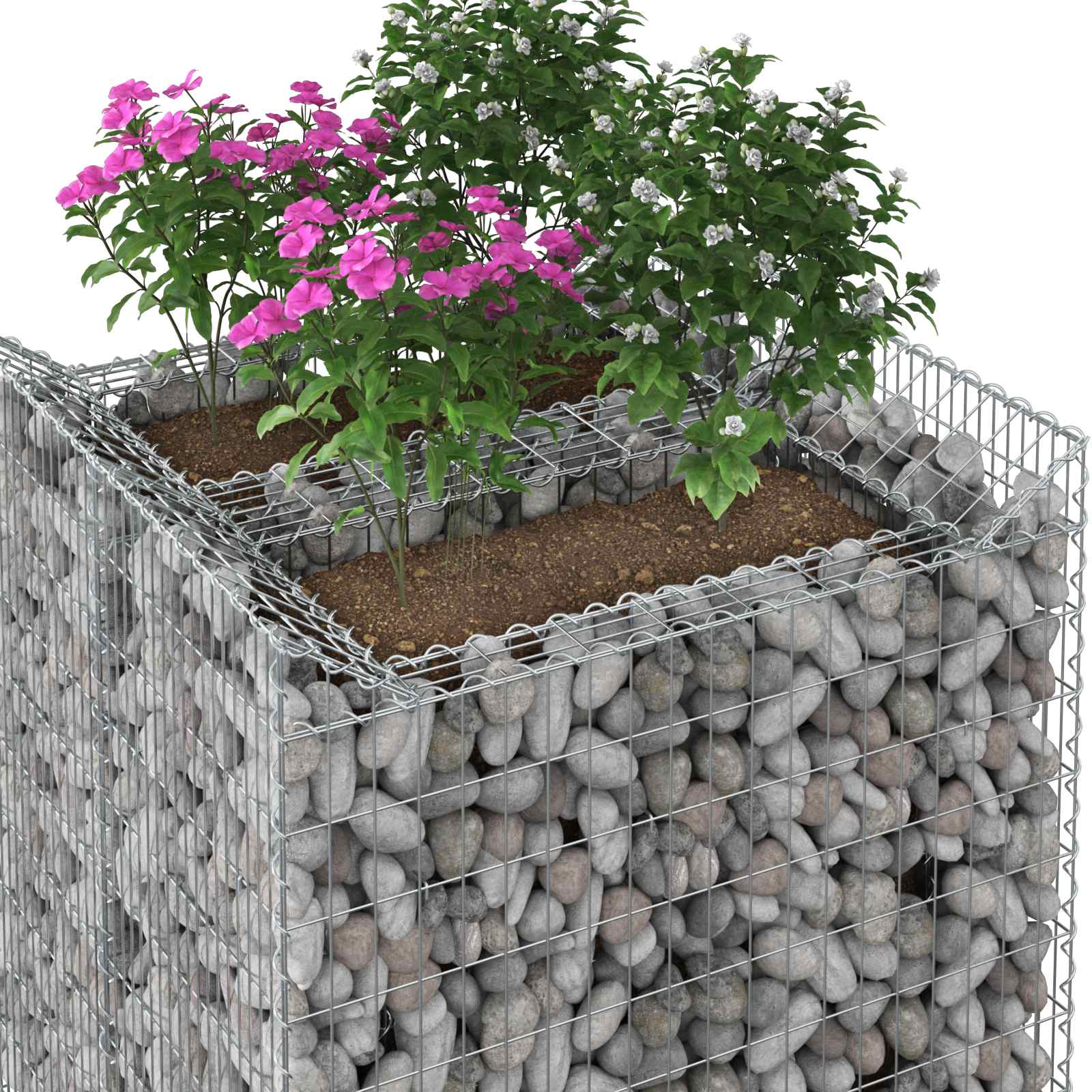 vidaXL Podniesione łóżko gabionowe 2 pcs srebrny