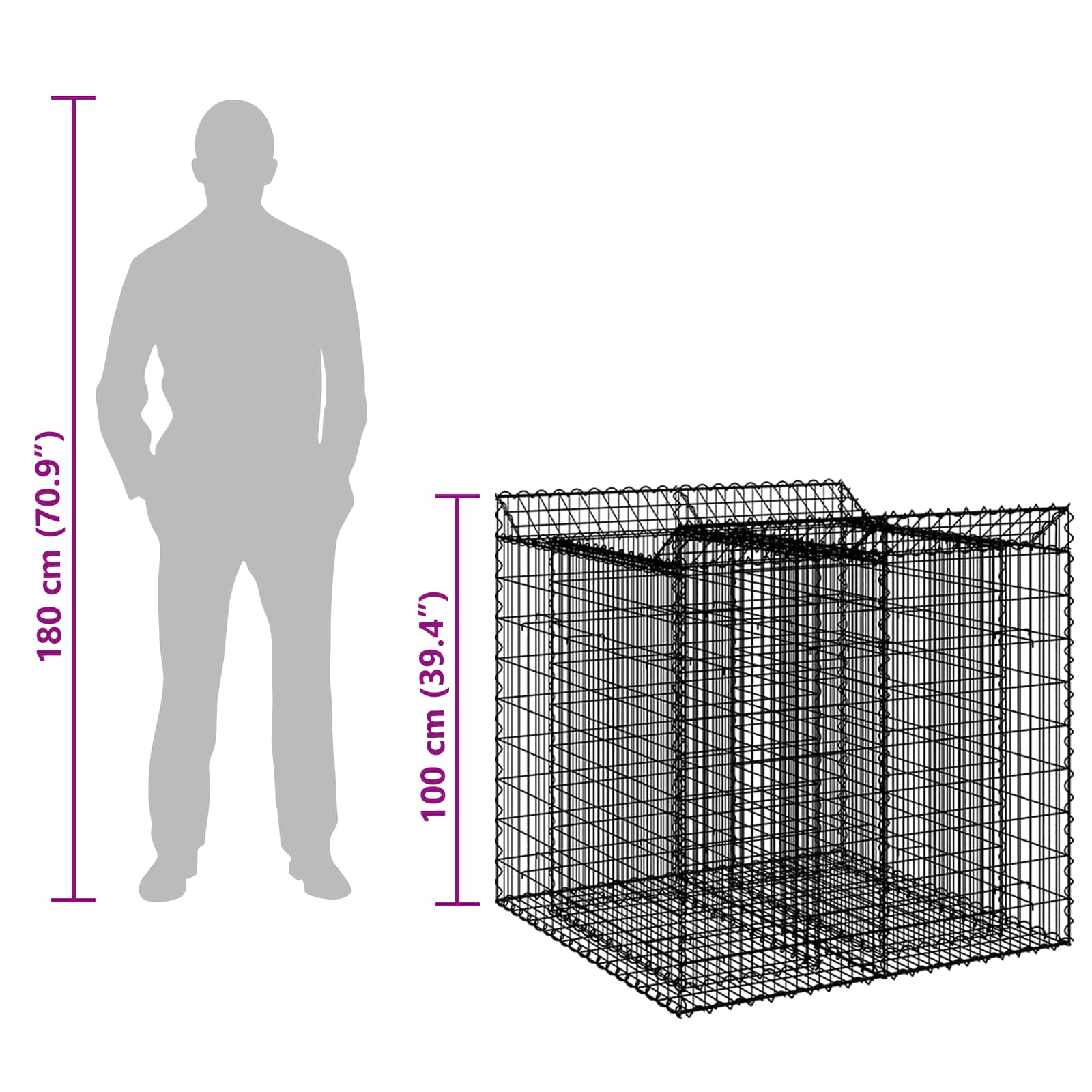 vidaXL Podniesione łóżko gabionowe 2 pcs srebrny