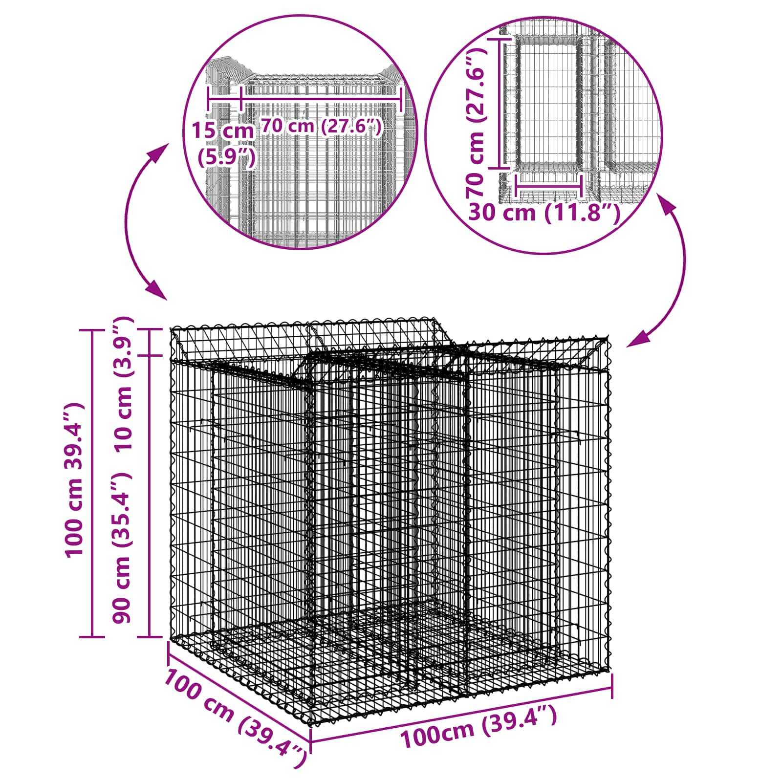 vidaXL Podniesione łóżko gabionowe 2 pcs srebrny