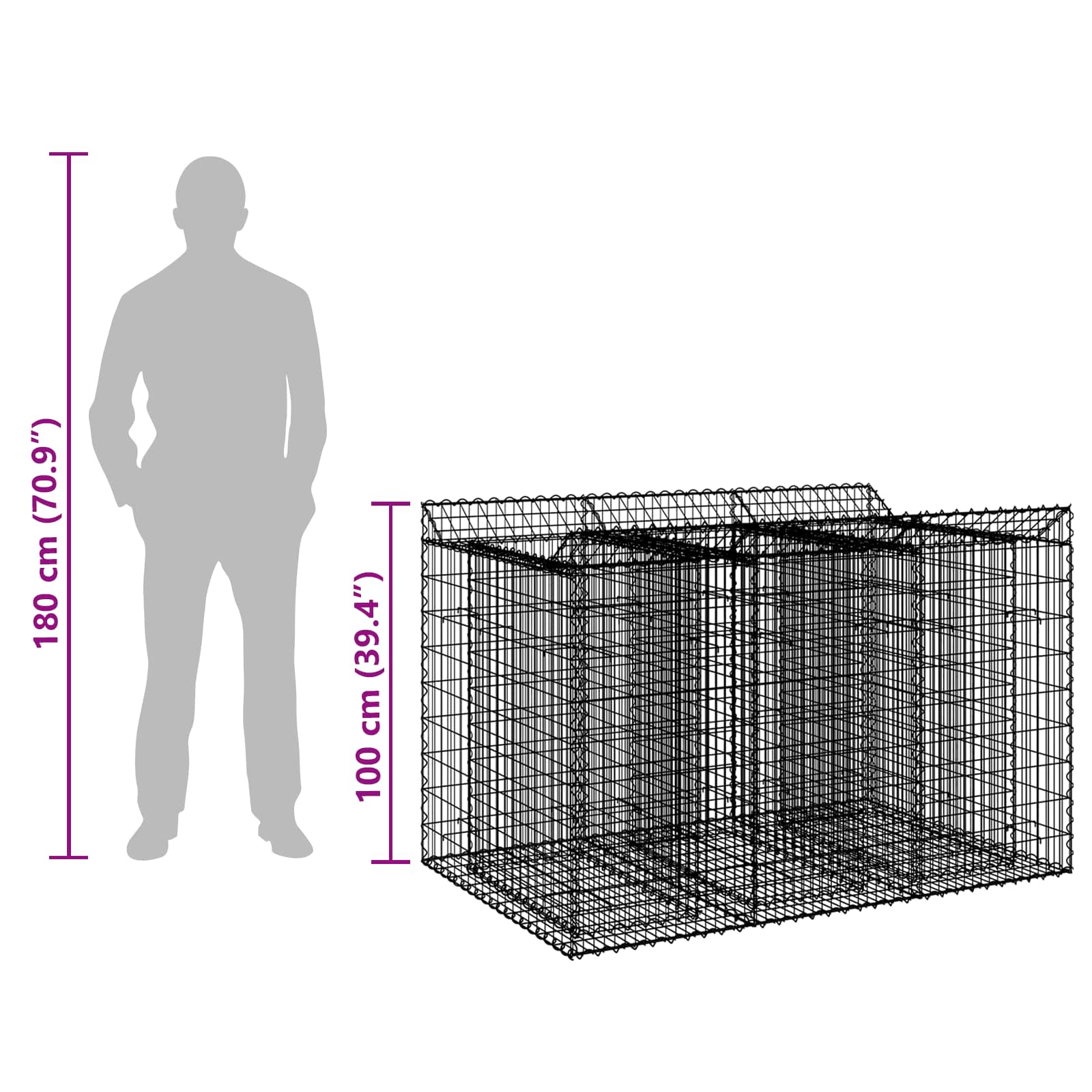 vidaXL Podniesione łóżko gabionowe 2 pcs srebrny