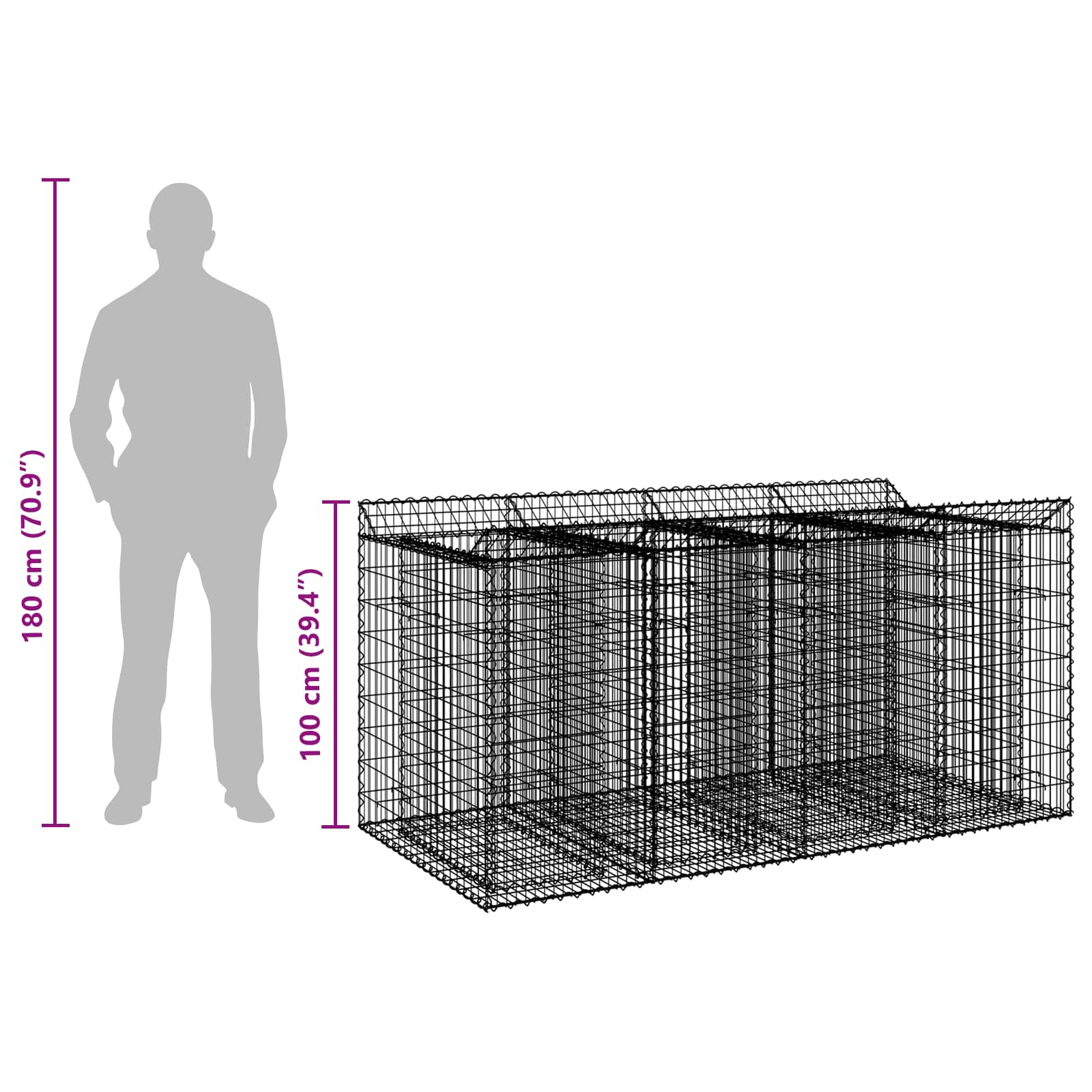 vidaXL Podniesione łóżko gabionowe 2 pcs srebrny