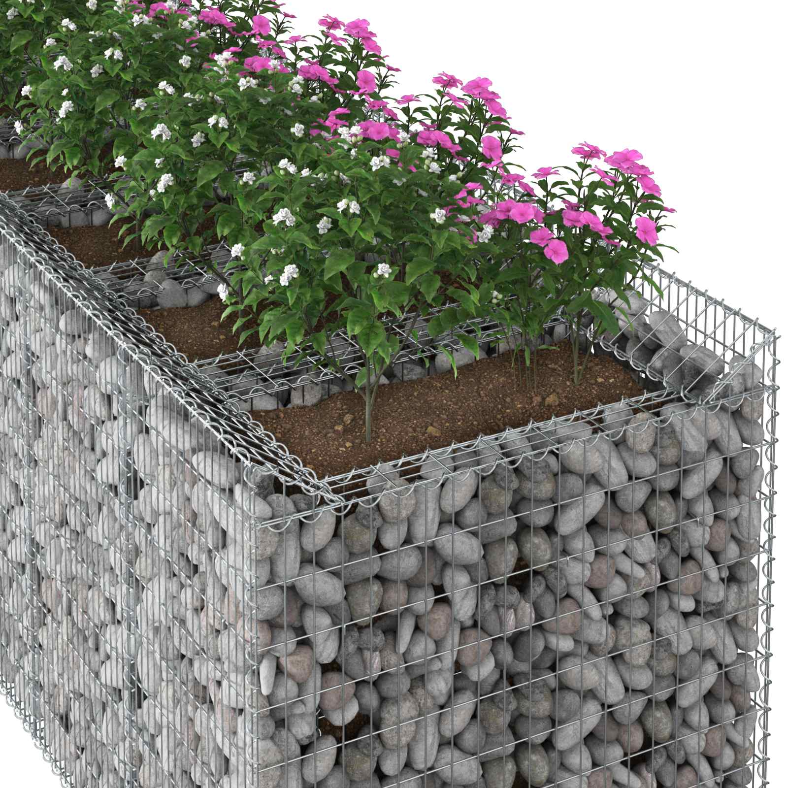 vidaXL Podniesione łóżko gabionowe 4 pcs srebrny