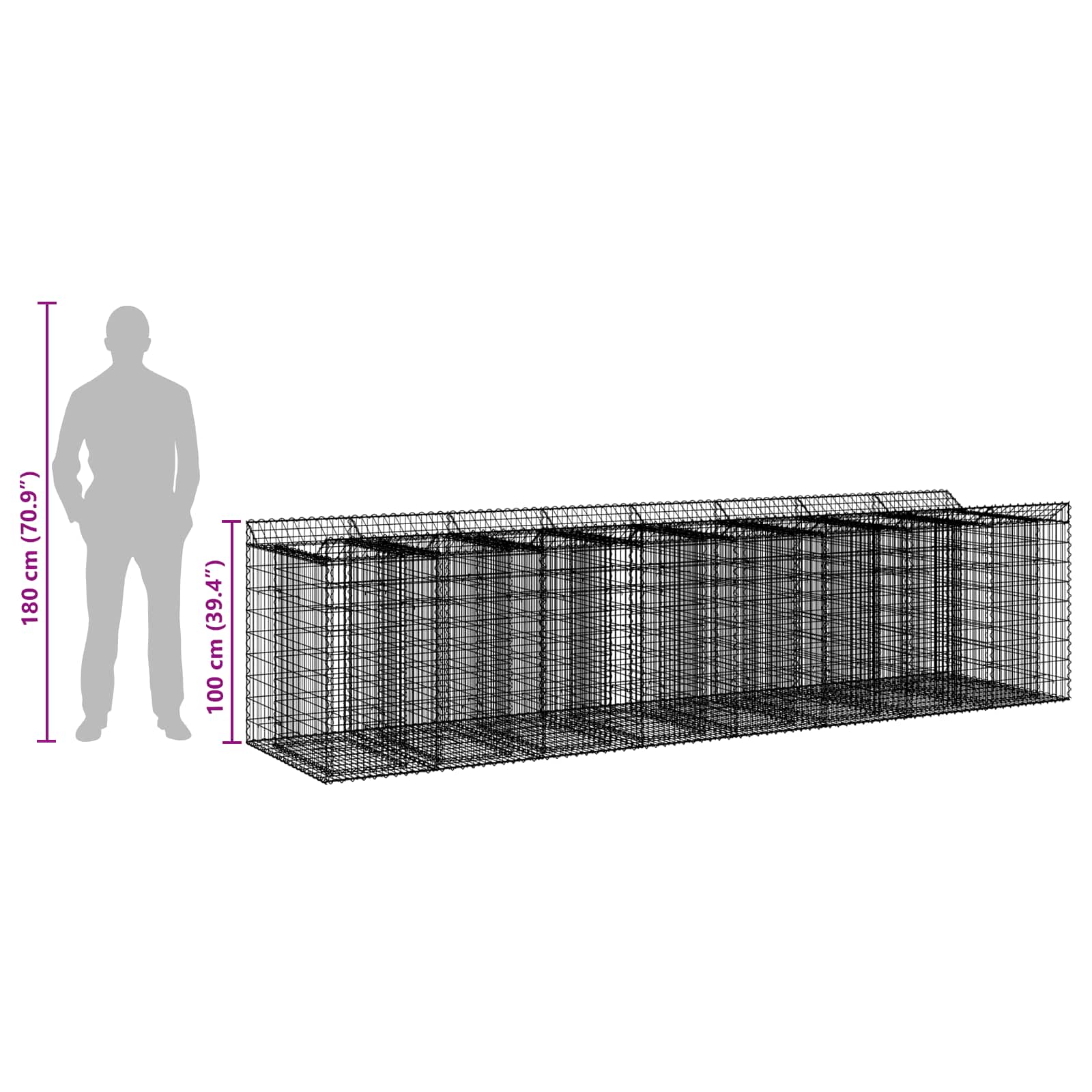 vidaXL Podniesione łóżko gabionowe 4 pcs srebrny