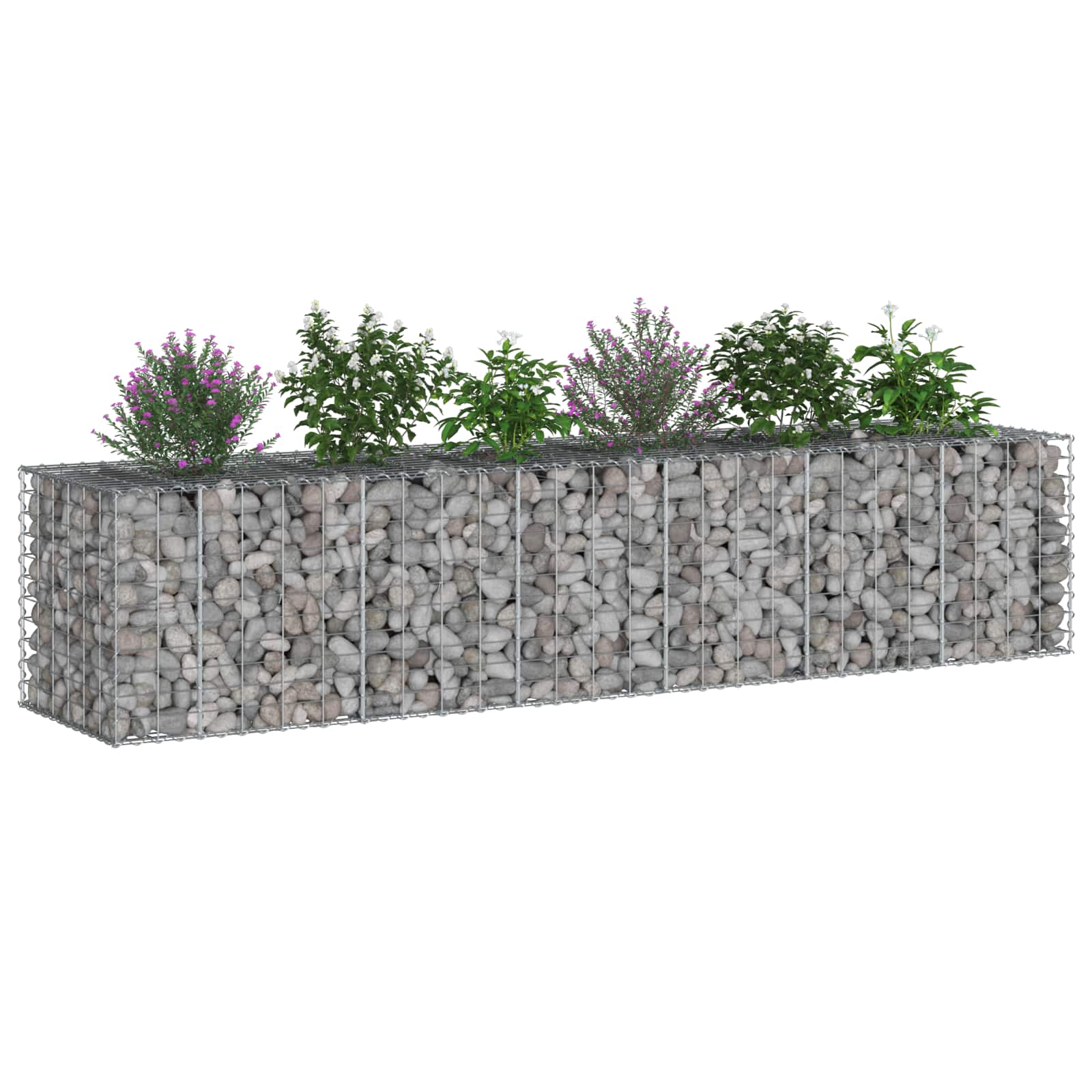 vidaXL Podniesione łóżko gabionowe 2 pcs Srebrny 260 x 60 x 55 cm