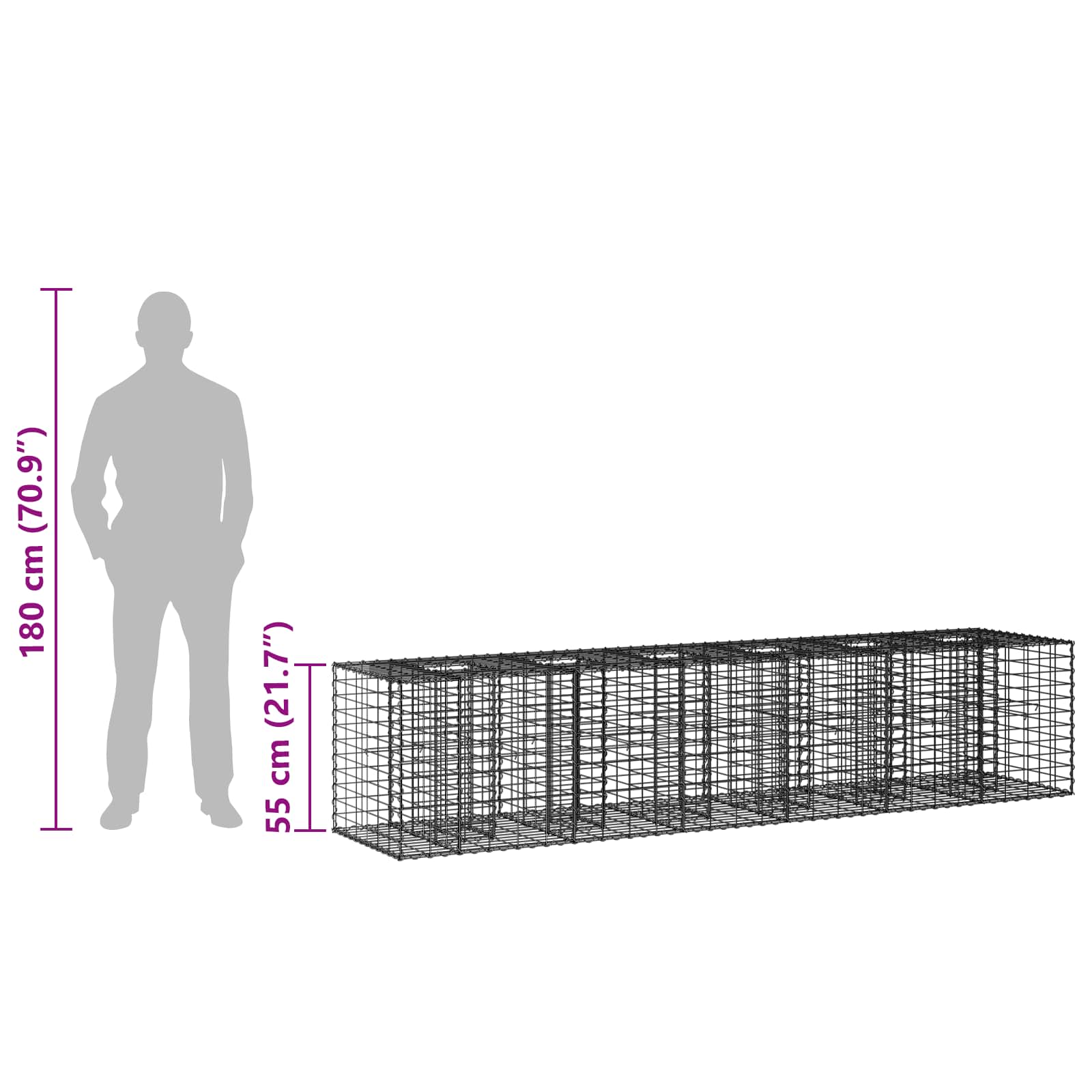 vidaXL Podniesione łóżko gabionowe 2 pcs Srebrny 260 x 60 x 55 cm
