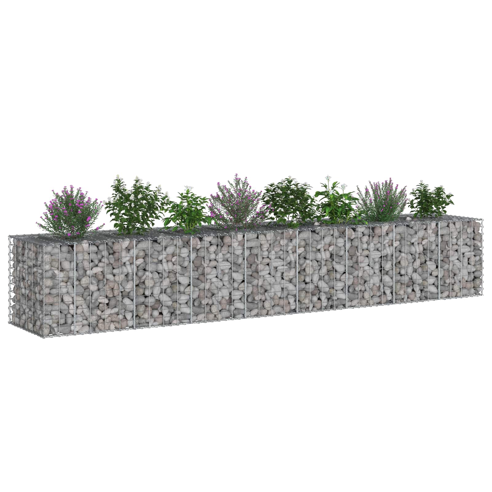 vidaXL Podniesione łóżko gabionowe 2 pcs Srebrny 340 x 60 x 55 cm