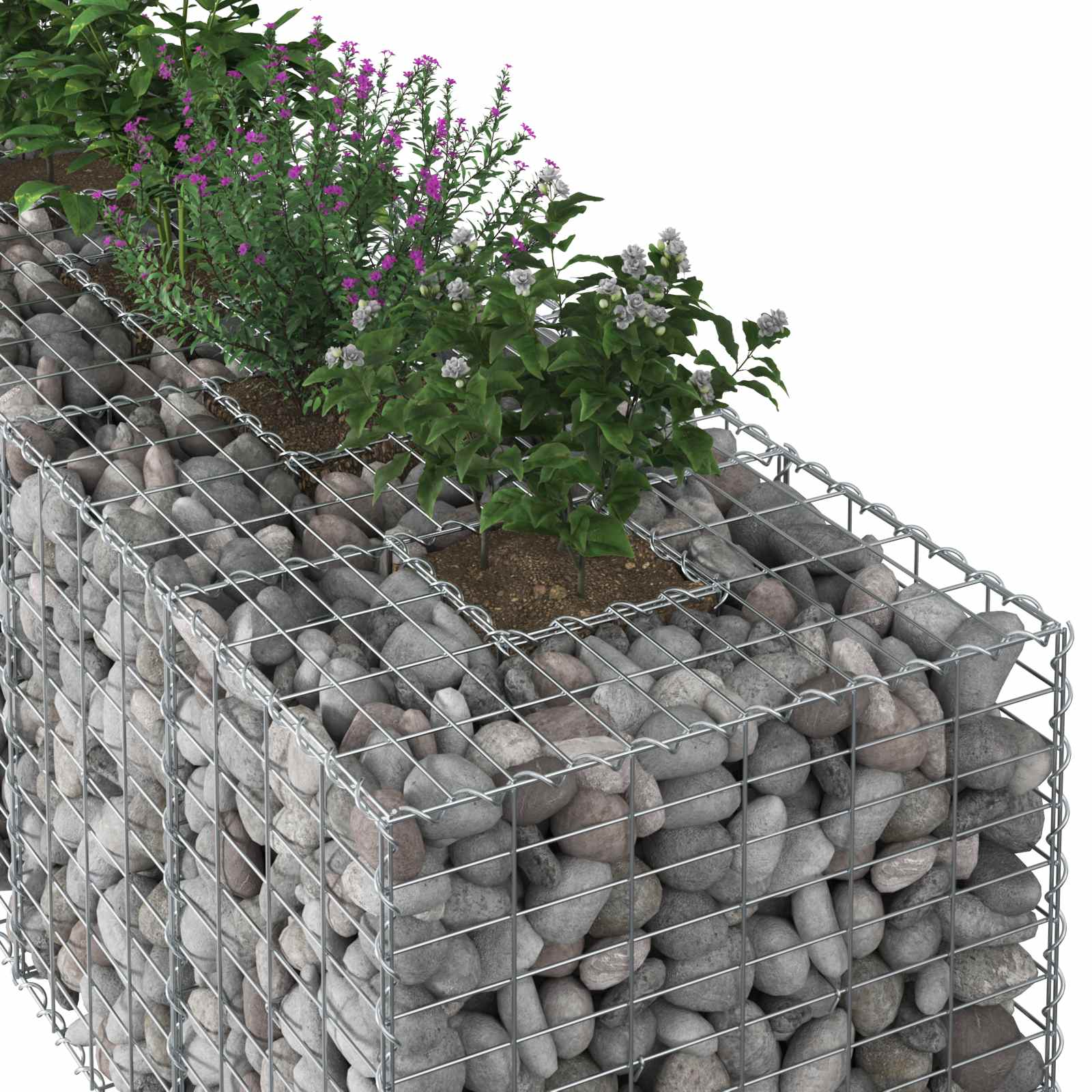 vidaXL Podniesione łóżko gabionowe 2 pcs Srebrny 340 x 60 x 55 cm