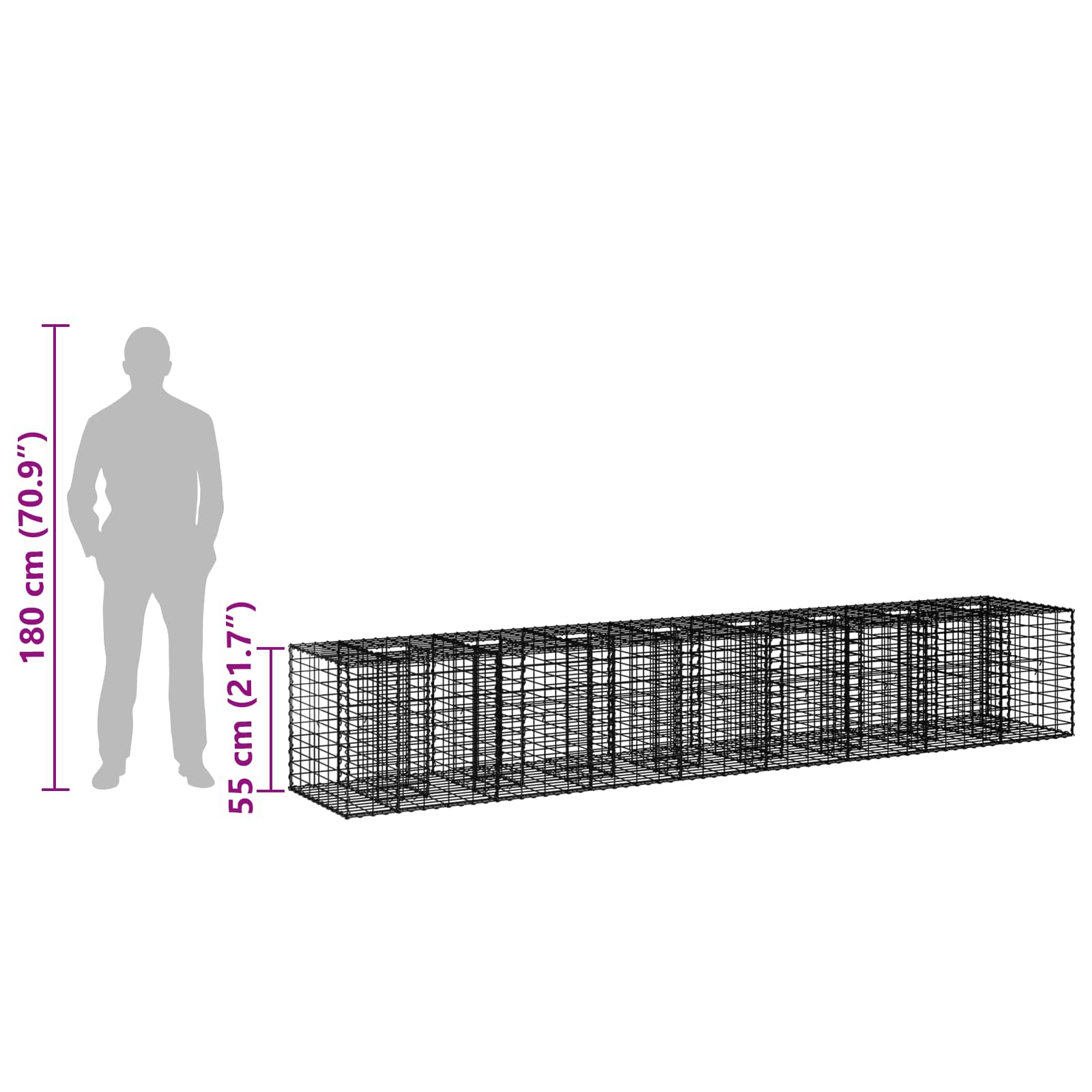 vidaXL Podniesione łóżko gabionowe 2 pcs Srebrny 340 x 60 x 55 cm