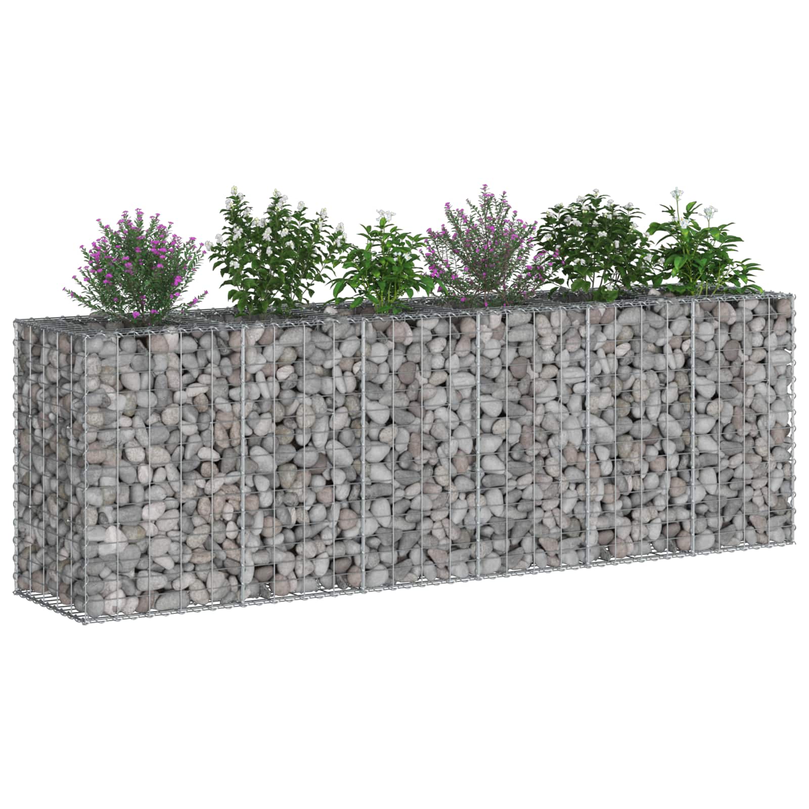 vidaXL Podniesione łóżko gabionowe 2 pcs Srebrny 250 x 50 x 80 cm