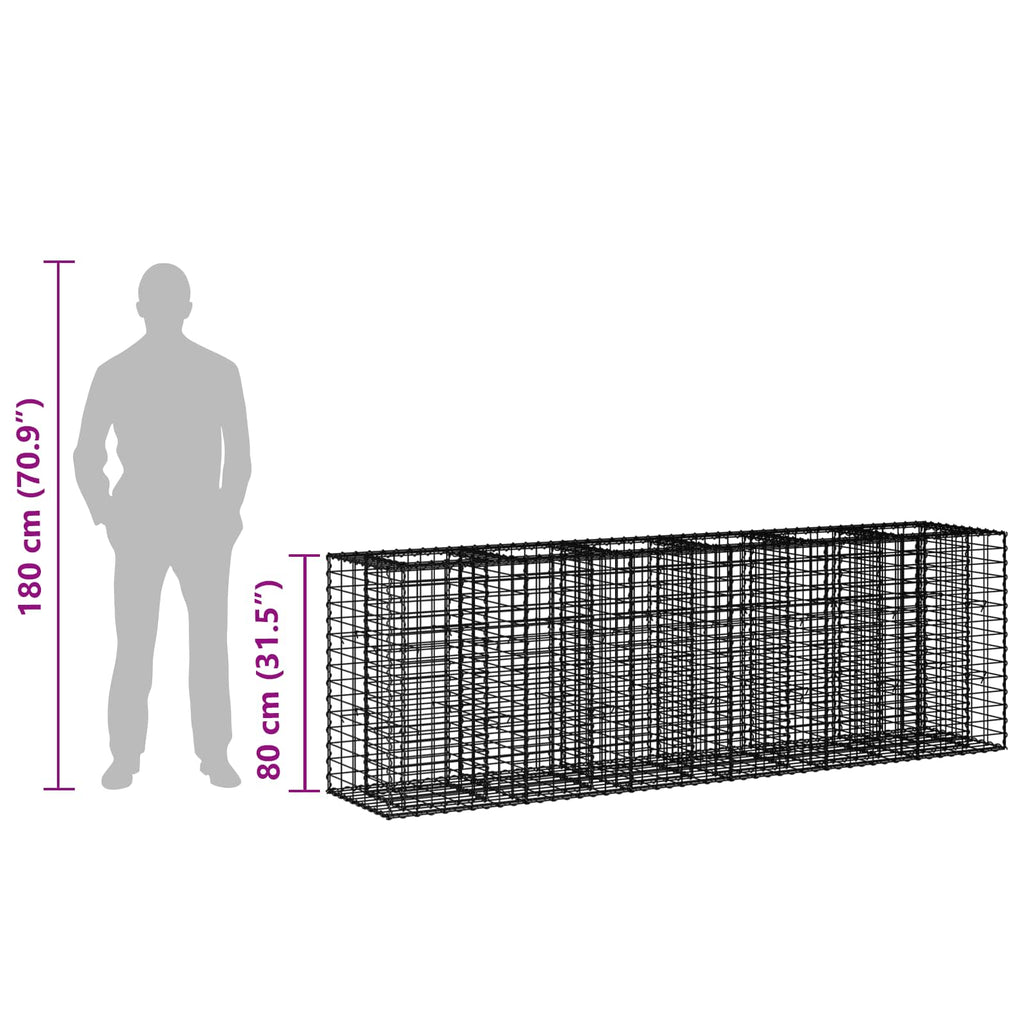 vidaXL Podniesione łóżko gabionowe 2 pcs Srebrny 250 x 50 x 80 cm